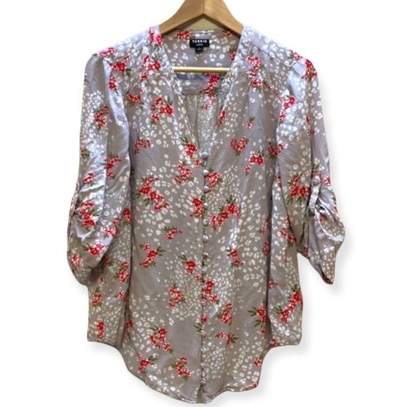 TORRID HARPER FLORAL 3/4 SLEEVE BUTTON FRONT BLOUSE SIZE 2X